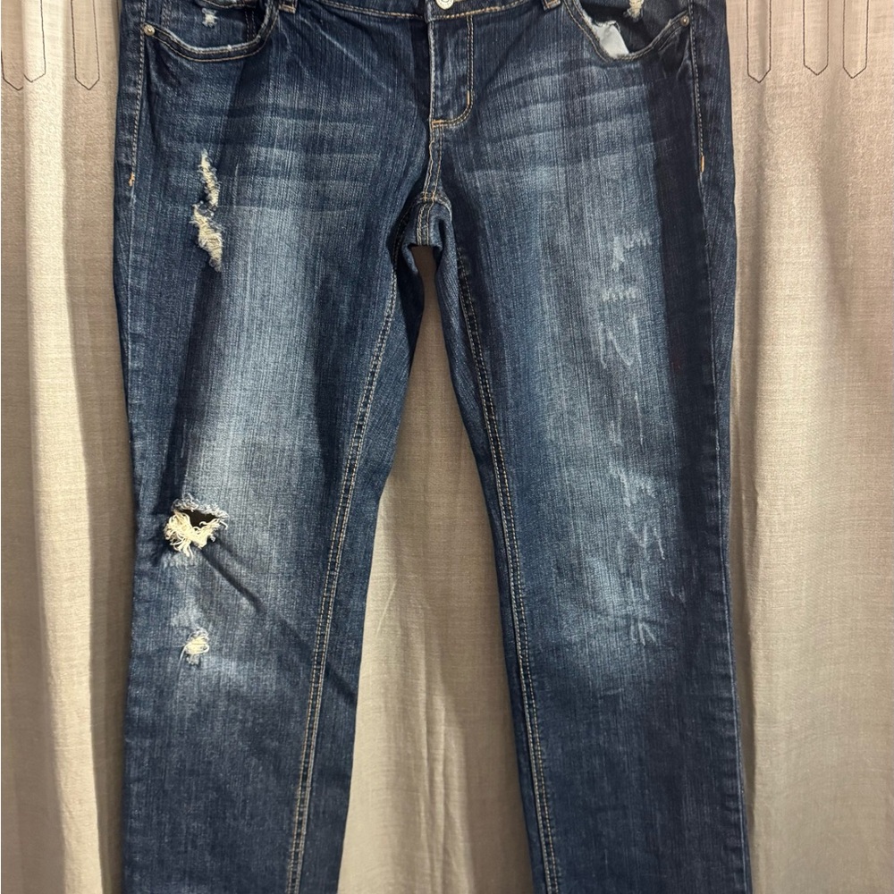 Garage Dark Blue Distressed Stretch Boyfriend Jeans